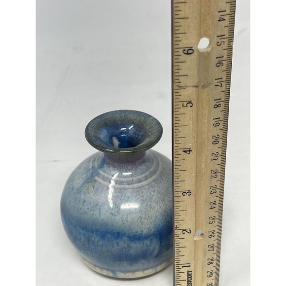 POTTERY GLEN OLSEN Miniature Vase Drip Glazed in Shades of Blue 4.5” x 2.5” - Picture 5 of 6